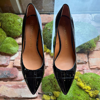 TORY BURCH T Logo Black Patent Leather Heels SZ 8.5