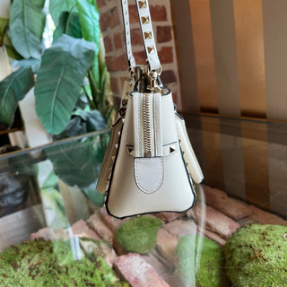 VALENTINO GARAVANI Rockstud Mini White Rigid Leather Tote Bag