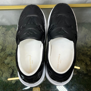 LOUIS VUITTON Beverly Hills Black Monogram-Debossed Leather MENS Slip On Sneakers SZ6.5(7.5US)