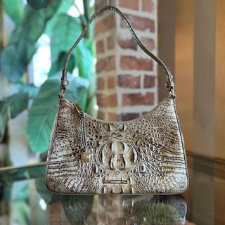 BRAHMIN Esme Gold Croc Embossed Leather Shoulder Bag