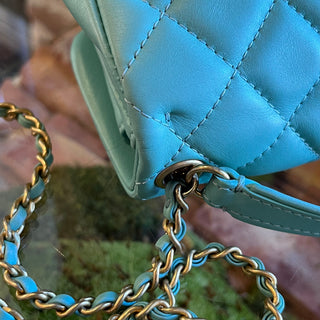 CHANEL Mini Blue Quilted Calfskin Leather Top Handle Bag