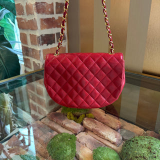 CHANEL Red Leather Half Moon Flap Bag