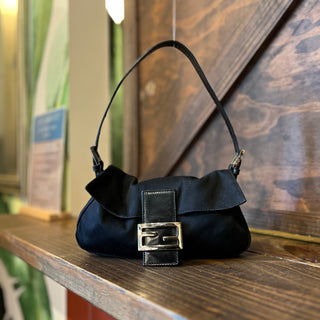 FENDI Baguette Small Black Neoprene Shoulder Bag
