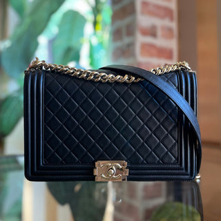 CHANEL Boy Medium Black Lambskin Shoulder Bag