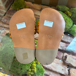 CHLOE Kacey Braided Leather Slide Sandals 38