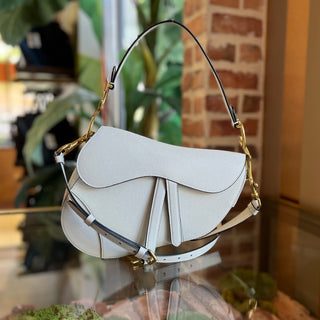DIOR Saddle Latte Grained Calfskin Shoulder Bag with Strap