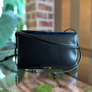 CELINE Trio Black Smooth Lambskin Leather Flap Crossbody