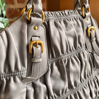 PRADA Gray Nappa Gaufre 2-Way Leather Tote Bag