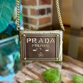 PRADA Tobacco Tessuto Nylon and Leather Logo Mini Messenger Bag