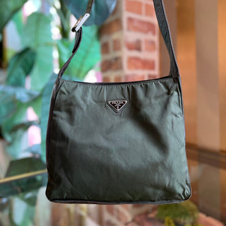 PRADA Green Black Nylon Nappa Leather Shoulder Bag TS3894