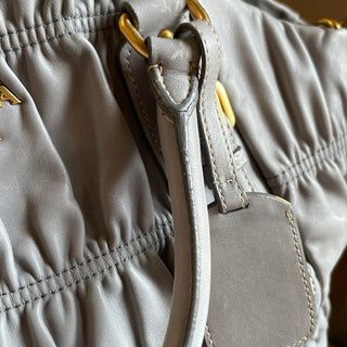 PRADA Gray Nappa Gaufre 2-Way Leather Tote Bag
