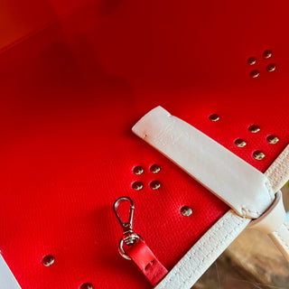 CHRISTIAN LOUBOUTIN Cabatta Small Spikes East West White Leather Tote