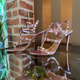 VALENTINO Light Pink Metallic Leather Rockstud Heels SZ 40 (US 10)