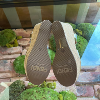 Fendi Patent Leather Elastic Accent Cork Sandals 37.5(7.5US)