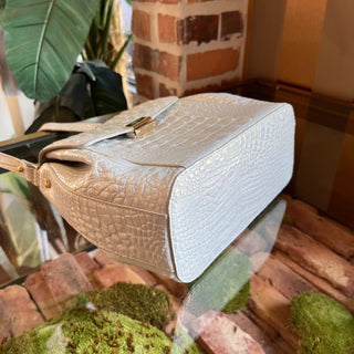 BRAMIN White Croc Embossed Iridescent Crossbody
