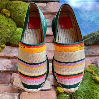 TORY BURCH Multicolor Knit Fabric Green Leather Espadrilles SZ 8