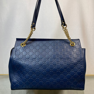 GUCCI Guccissima Large Chain Blue Shoulder Bag