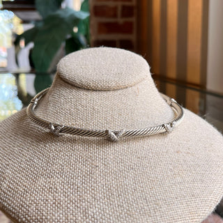 DAVID YURMAN X Station Cable Diamond Sterling Silver Choker Necklace DIA301