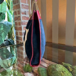 GUCCI Rajah Large Yankee Navy Blue Suede Sports Tote Bag