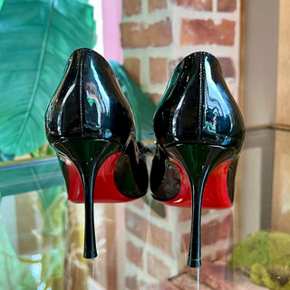 CHRISTIAN LOUBOUTIN Vinodo Bow 85 Black Patent Leather Pumps SZ3.75(7.5US)