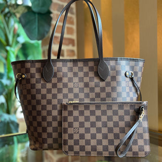 LOUIS VUITTON Neverfull MM Brown Cherry Damier Ebene Canvas Tote Bag