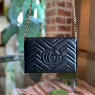 GUCCI Black Marmont Chevron Matelasse Crossbody