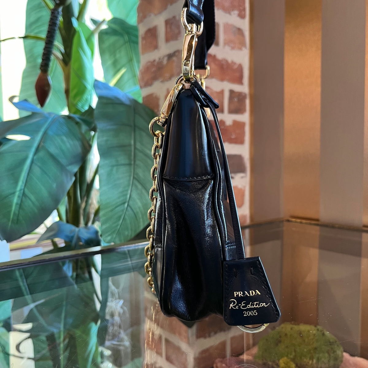 Prada Black Antique Nappa Re-Edition 2005 leather bag
