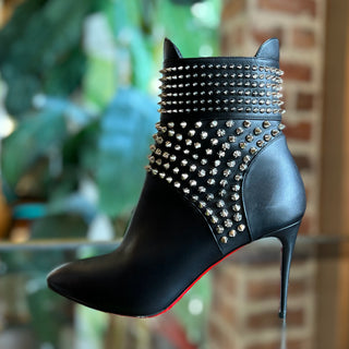 CHRISTIAN LOUBOUTIN Hongroise 85 Black Calfskin Spiked Ankle Boots SZ37.5(7.5US)