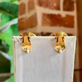 CHANEL Vintage Gold-Tone Brass CC Clip On Earrings