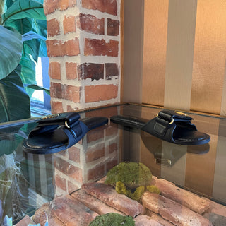 DIOR Black Lambskin Riviera Dioract Slides SZ 38.5 (US 8.5)