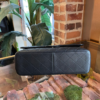 CHANEL Jumbo Double Flap Black Caviar Quilted Leather Shoulder Bag ADI1191