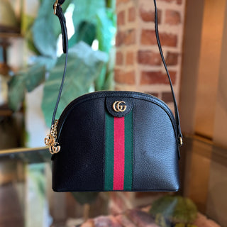 GUCCI Ophidia Black Leather Web Stripe Crossbody Bag