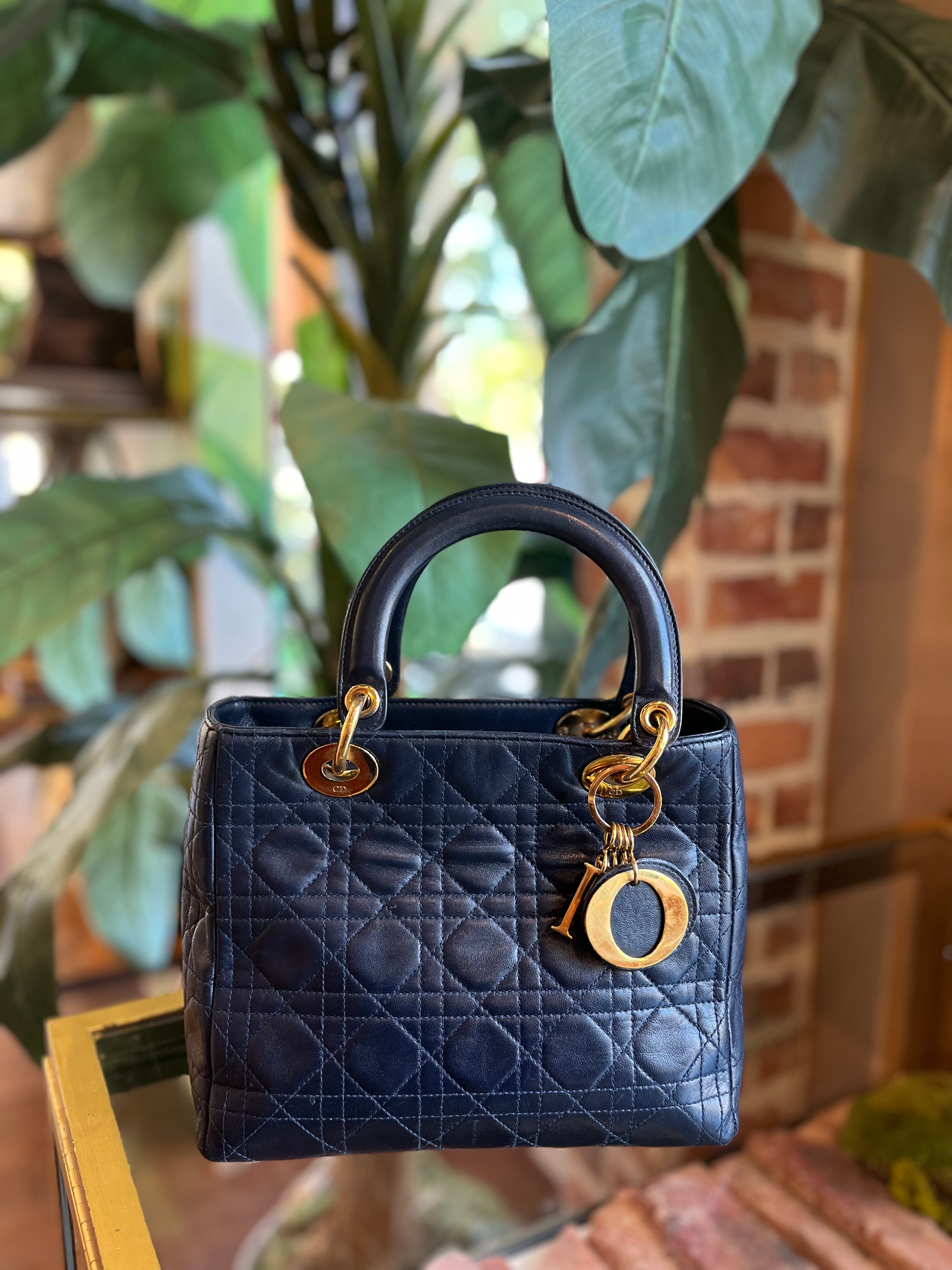 DIOR Medium Navy Blue Lady Dior - The Purse Ladies