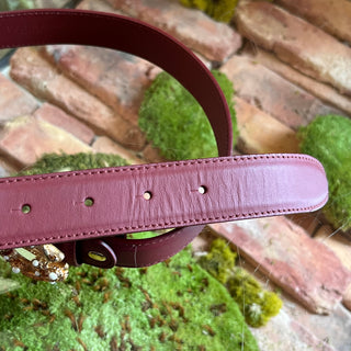 DOLCE & GABBANA Amore Pearl Logo Maroon Leather Belt
