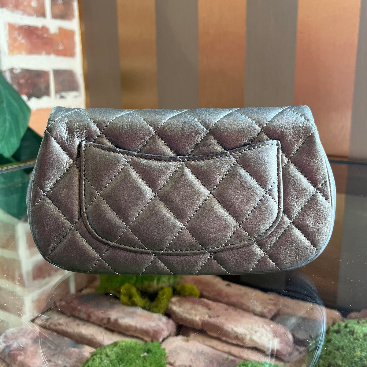 Chanel Gray Leather Coco Mail Clutch