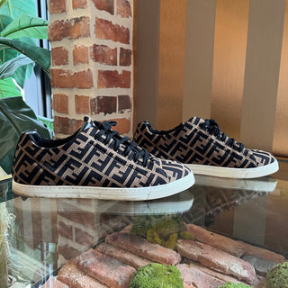 FENDI FF Print Brown/Black Mesh Sneakers SZ 9