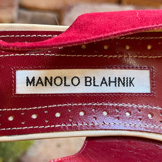 MANOLO BLAHNIK Red Suede Slingback Heels SZ 38.5 (US 8.5)