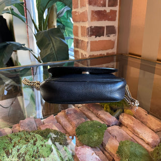GUCCI Soho Chain Strap Small Black Pebbled Leather Crossbody Bag