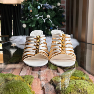 VALENTINO Caged White Gold Calfskin Strappy Heels SZ36(6US)