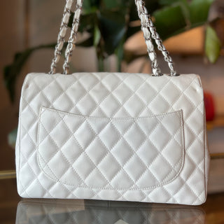 CHANEL Vintage Classic Jumbo White Caviar Single Flap