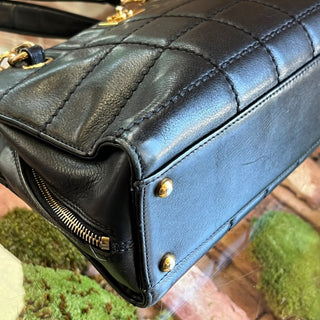 CHANEL Vintage Chocolate Bar Black Quilted Leather Tote Bag