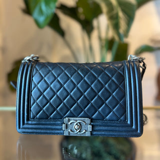 CHANEL Lambskin Quilted Medium Boy Flap Black