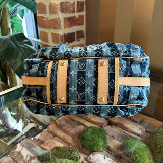 LOUIS VUITTON Blue Denim Monogram Cabas Raye GM