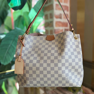 LOUIS VUITTON Graceful PM White Damier Azur Canvas Hobo Bag