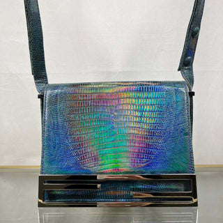 FENDI Vintage Lizard Iridescent Blue Shoulder Bag