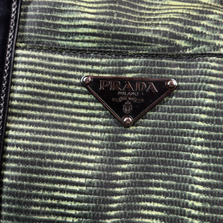 PRADA Black Green Striped Nylon Two-Way Tote Bag