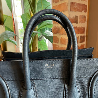 CELINE Luggage Mini Navy Blue Drummed Calfskin Leather Tote