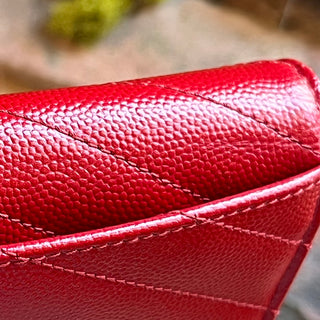SAINT LAURENT Red Leather Chevron Compact Wallet