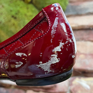 BURBERRY Burgundy Quilted Patent Leather Flats SZ 38.5