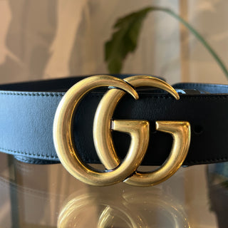 GUCCI Black Double G Logo Leather Belt 90.36